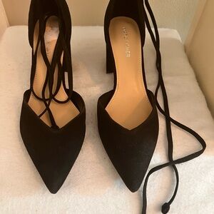 Marc Fisher black suede lace up block heels